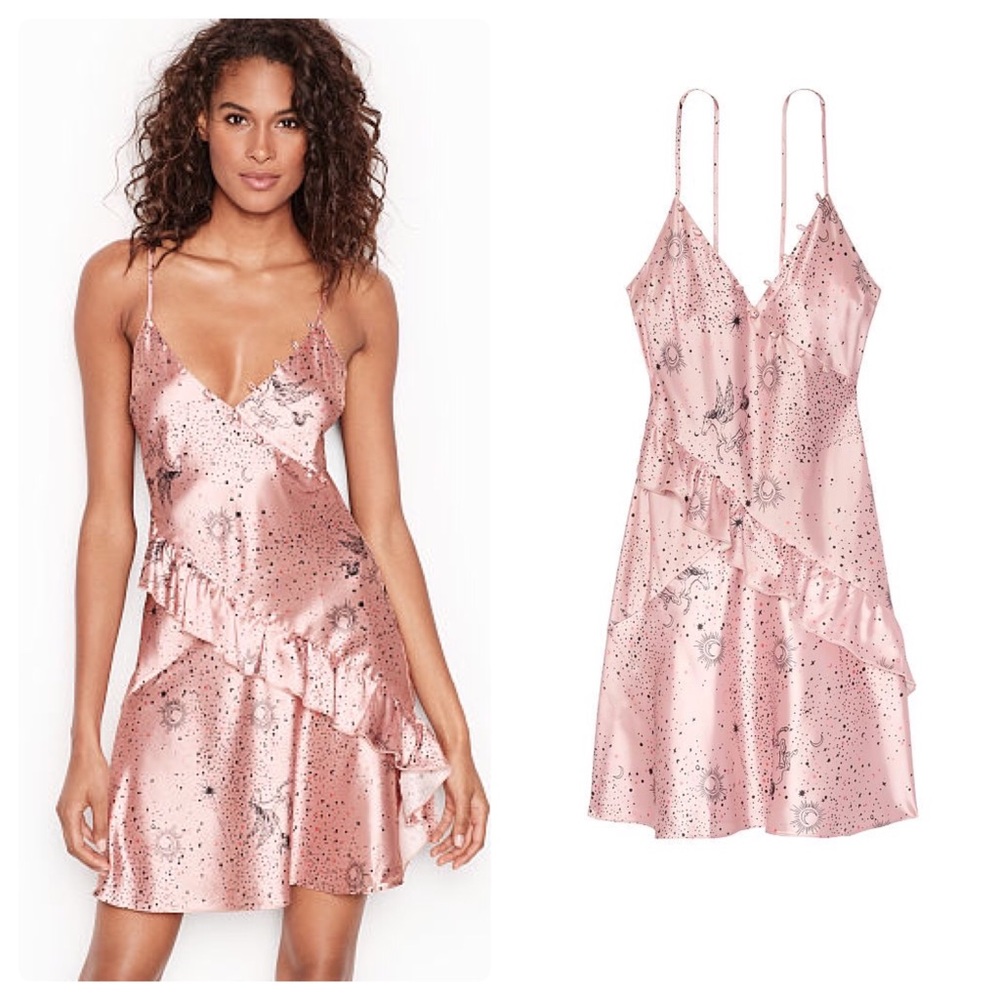 VS Dior Astrology Constellation Inspired Print Ruffle Slip Dress sz M